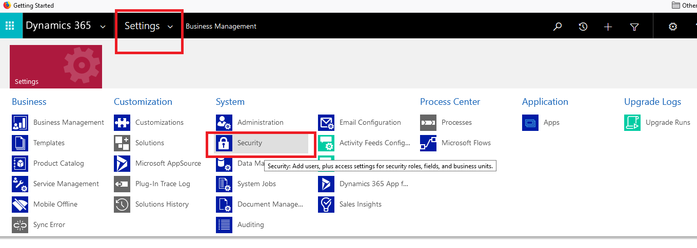 Create Application-Settings-Security