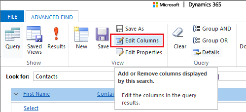 Edit Columns to add and remove columns
