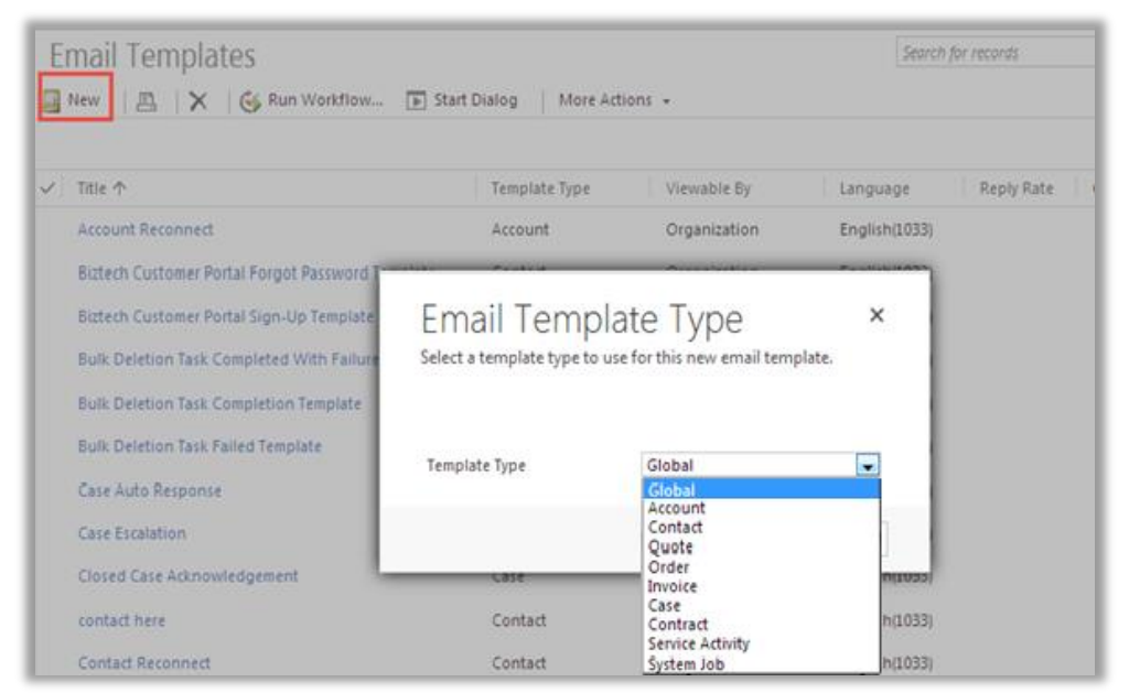 setting email template