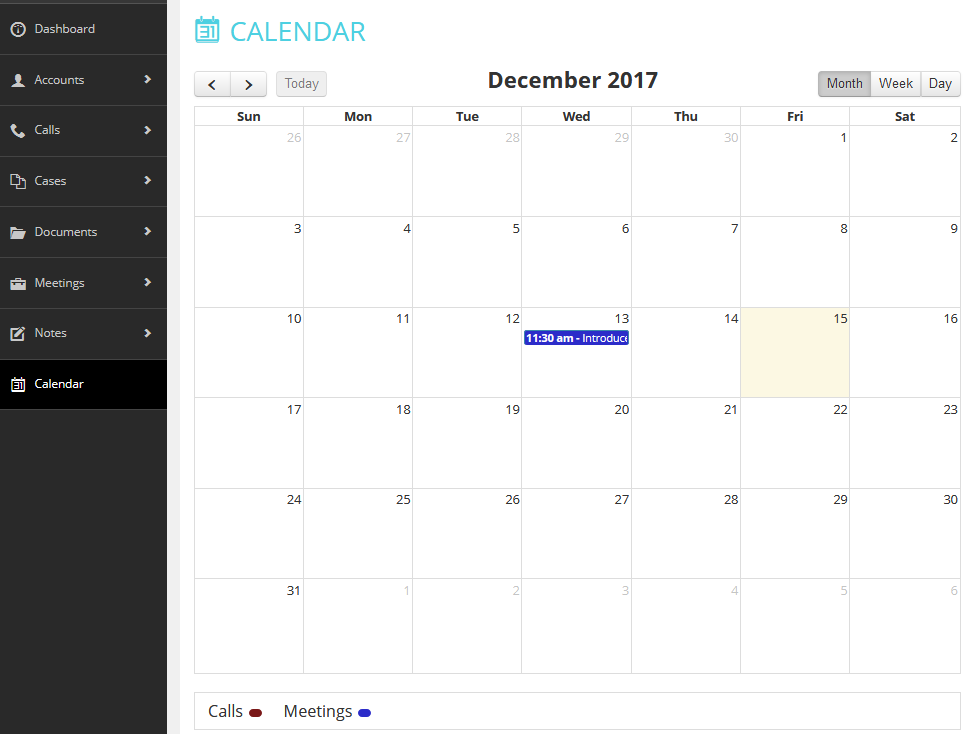 Calendar View for Daily Activities