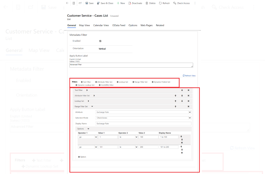 Metadata Filter section