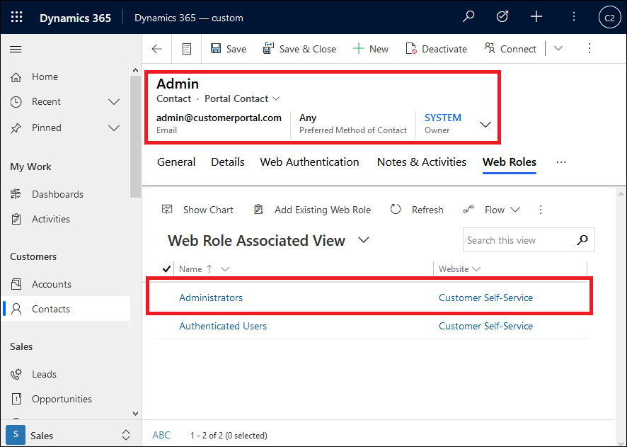 Dynamics 365 portal as an administrator