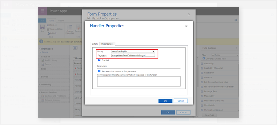 Handler Properties dialog box