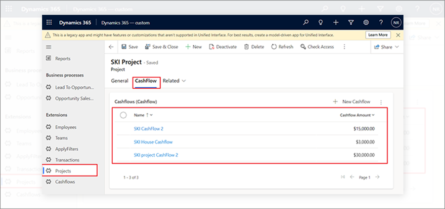 Now redirect to the Project Entity