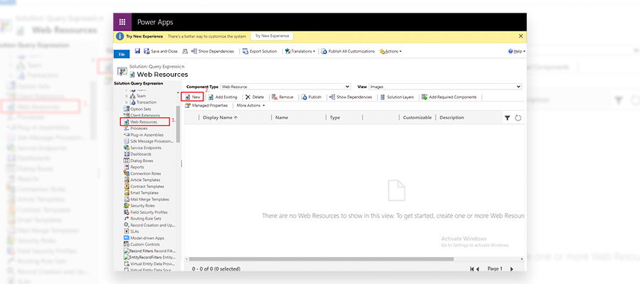 Web Resource Select New